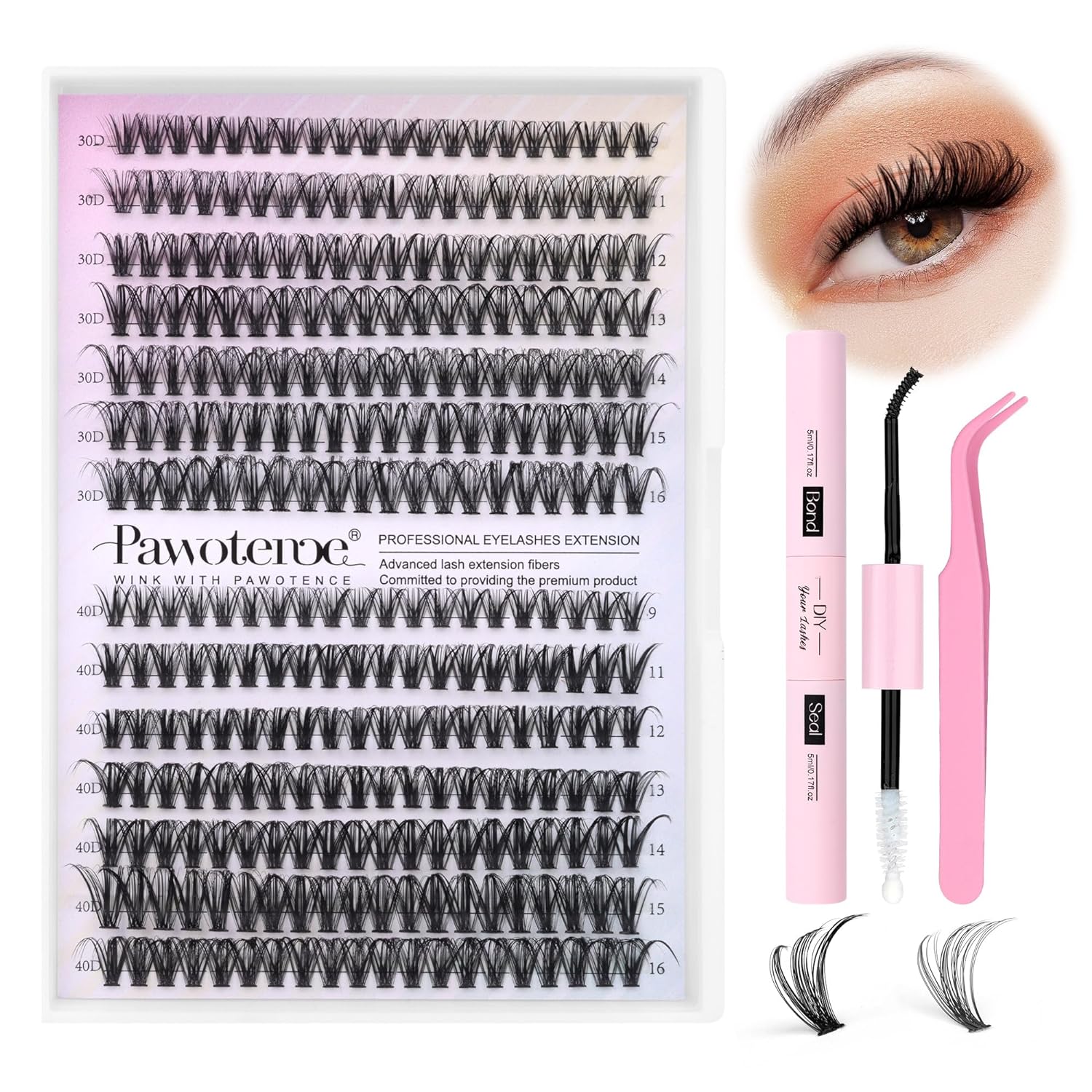 DIY Eyelash Extension Kit 280pcs Individual Lashes Cluster D Curl, 9-16mm